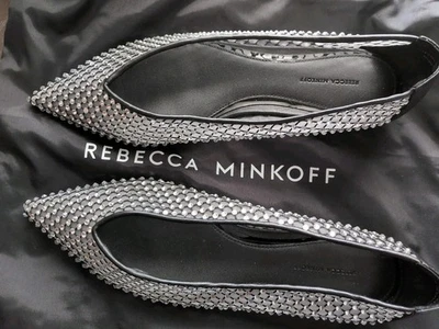 💎 REBECCA MINKOFF 水晶芭蕾平底鞋 8M 码尖头黑色带包 130 美元 💎 — 第 1/4 张图片
