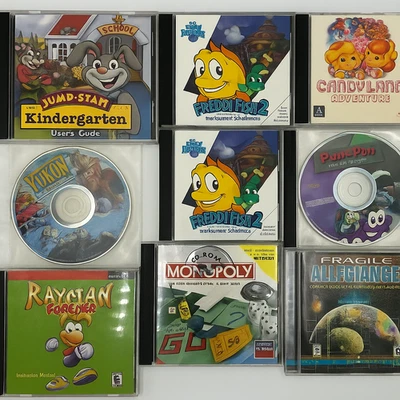 Vintage PC CD-ROM Lot (9) Freddi Fish, JumpStart, Rayman, Yukon Trail, Monopoly - Image 1 of 4
