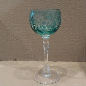 Vtg W.Germany Bayel Vineyard Grape Crystal Goblet Wine Glass Aquamarine 7-5/8" - Picture 1 of 15