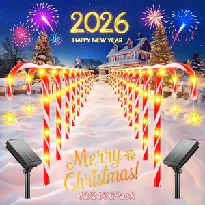 12/24/36 Piezas Decoraciones de Navidad Exterior Solar Bastón de Caramelo Luces Luces de Camino - Imagen 1 de 21