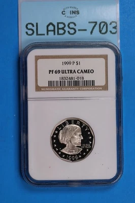 1999 P $1 SUSAN B ANTHONY SBA DOLLAR PROOF NGC PF69 CAMEO US Type SLAB-703 - Image 1 of 2