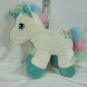 Rainbow Unicorn Plush Stuffed Animal White Blue Teal Soft Toy Kids Gift - Picture 1 of 6