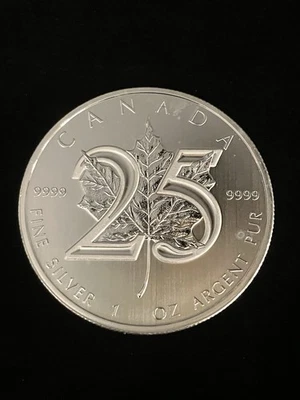Moneda de plata canadiense hoja de arce 2013 25 aniversario 1 oz $5 BU Foto 1 de 4