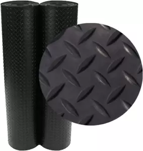 Diamond-Plate Rubber Flooring Rolls - 3 Mm X 4 Ft X 3 Ft Rolls - Black - Picture 1 of 10
