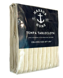 Tovaglia Harbor Home Temp 60" x 84" beige righe bianche 100% cotone - Foto 1 di 6