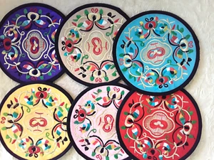 Set of 6 Vtg Asian Style Embroidered Stitched Large Patches 5.25" Red Yellow Blu - Picture 1 of 9