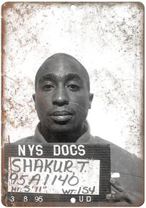1995 Tupac Shakur Departamento de Correcciones de Nueva York 12" x 9" reproducción letrero metálico - Imagen 1 de 1