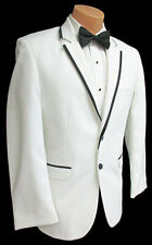 Men's White Jean Yves Savoy Tuxedo Dinner Jacket with Black Trim Wedding Prom 
