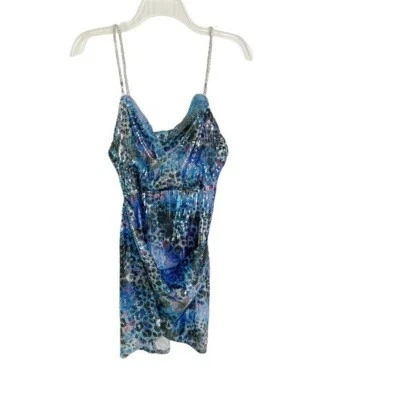 NWT ASOS Design Sequin Diamante Strap Mini Dress blue snake print Size 0 - Image 1 of 4