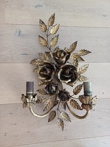 Antike Florentiner Wandlampe – Shabby Chic – Vergoldet – Rosen-Design - Bild 1 von 10