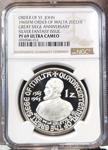 1965 ORDER OF MALTA SILVER 1 ZECCHINO NGC PF 69 ULTRA CAMEO EXTREMELY RARE - Picture 1 of 3