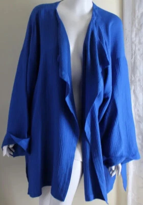 ИЗЯЩНЫЙ GO шелк размер 3 X яркий синий Artsy драпировки гофрированный Neimans Lagenlook куртка - Изображение 1 из 4