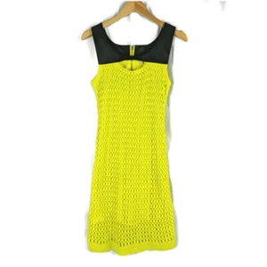 Gianni Bini Sheath Dress Womens S Yellow Black Crochet Cutout Sleeveless Y2K - Picture 1 of 6
