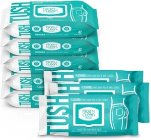 Moist Flushable Wipes | Infused Aloe & Vitamin E | 42 Wipes (Pack of 8), White - Picture 1 of 10