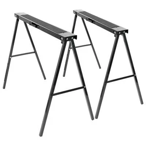 2x Black/Black Folding Iron Saw Horses Heavy Duty Metal Trestle Sawhorse Stand - Picture 1 of 6