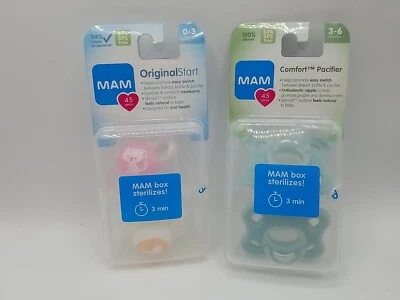 Lot Of 2 Mam Pacifiers Original Start (0-3 Mnths) & Comfort (3-6mnths) NEW  - Image 1 of 4