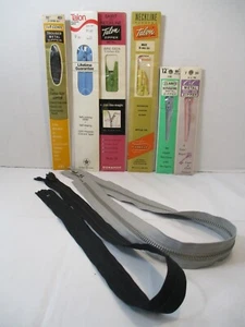 Lot 8 Talon J & P Coats Metal Plastic Zippers 7 9 10 11 12 24 Inch New Used - Picture 1 of 12