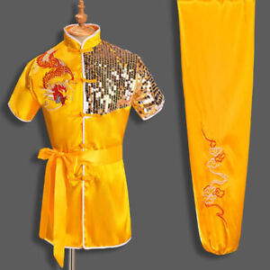 Kung Fu Tai Chi Uniform Martial Arts Suit Outfit With Sequins Dragon Embroidery