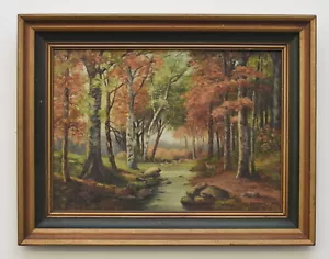 VINTAGE 1965 RUTH M WERNER OIL PAINTING LANDSCAPE DEER LISTED ARTIST - Picture 1 of 5