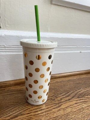 Kate Spade GOLD Dot Travel Tumbler With Lid & 3 Straws 20oz - Image 1 of 4