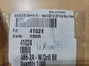 500 AB6-2A 3/16" Dia Dome 0.020"-0.125" Grip Aluminum Open End Blind Rivet 41024 - Picture 1 of 7