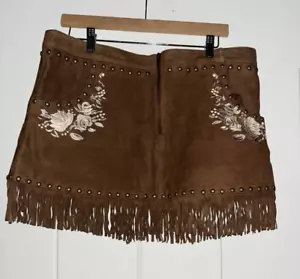 NEW P X Understand Leather Embroidered Studded Skirt XL Western Flirty Cowgirl  - Picture 1 of 12