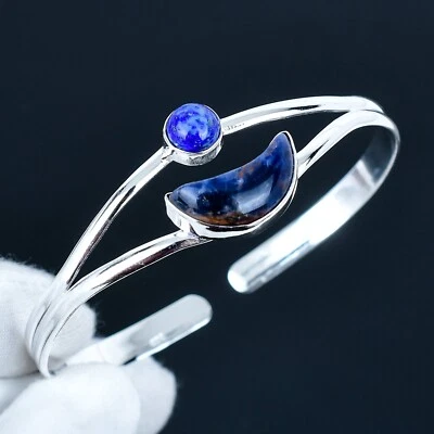Sodalite Gemma 925 Argento Sterling Bangle Polso Quotidiano Gioielli Amico Gift - Immagine 1 di 4