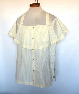 Precio de venta sugerido por el fabricante $98 Michael Kors a rayas hombro frío blanco amarillo talla L mezcla algodón - Imagen 1 de 5