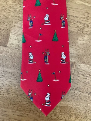 Gravata masculina de poliéster parquet Natal Papai Noel golfe renas árvore vermelha - Imagem 1 de 4