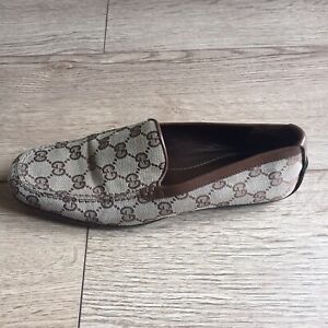 Gucci Signature Women's Driver Loafers Size 5 EU 38 Brown Slip ons