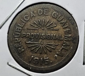 1915 Guatemala 12 1/2 Centavos  Bronze Provisional Coinage  Rare Coin  - Picture 1 of 8
