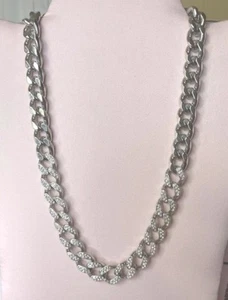 Chunky Silver Link Necklace w/Mine Rhinestones - Picture 1 of 4