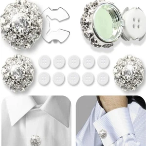 2PCS Alloy Rhinestone Button Cover for Shirt Tuxedo Accessories - Picture 1 of 17