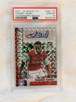 2021-22 Panini Mosaic EPL Thierry Henry PRIZM GEM Auto Arsenal Signature PSA 10 - Image 1 of 2