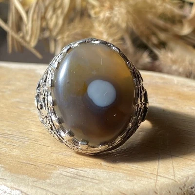 Anillo de plata 925 para hombre ágata yemení natural aqeeq con ojo aget piedra sulaimani Foto 1 de 4