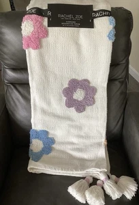 Rachel Zoe Oversized Throw Blanket 50x70" Flowers Shabby Chic Tassels Hippy - Picture 1 of 3