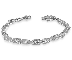 10k Solid White Gold Handmade 5mm Fancy Greek Link Bracelet, 7.5" - Picture 1 of 3