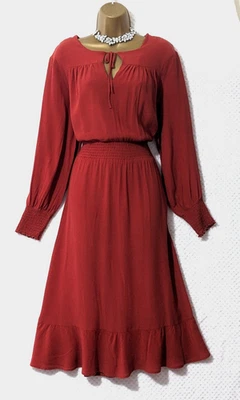 M&S COLLECTION Copper Brown Fit & Flare Midi Dress 18 Long Sleeve Smart Daywear - Image 1 of 4