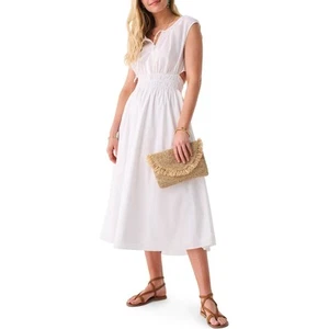 Faherty Amalfi 100% Organic Cotton Flowy Smocked Waist Midi Dress, Small, NWT - Picture 1 of 14