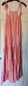 Monsoon Pink Orange Yellow Stripe Midi Beach 🏖️ Dress Size M - Picture 1 of 2
