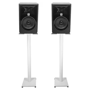 (2) JBL 305P MkII 5" Powered Studio Monitor Monitoring Speakers+White 37" Stands - Picture 1 of 11