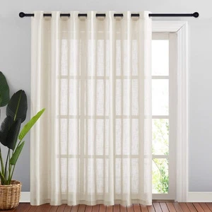 Linen Textured Sheer Curtains - Extra Wide Grommet Semi Voile Curtain Panel W... - Picture 1 of 8