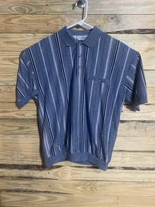 Vintage Classics by Palmland Knit Polo Shirt Blue Stripe Pocket Made in Taiwan L - Picture 1 of 16