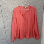 Laura Ashley Top Womens Size 16 Coral Satin Long Sleeve Blouse Button Front 7569