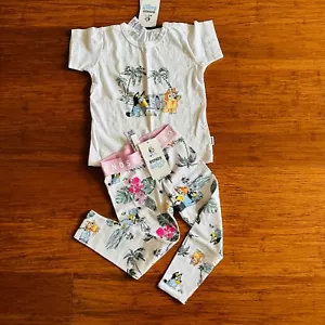 Bonds Bluey Beach Short Sleeve Shirt & Stretchies Leggings Pants Set Sz 2 BNWT - Bild 1 von 4