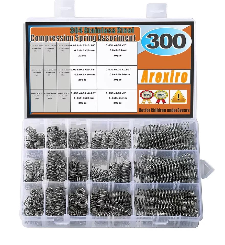 300Pcs Small Compression Spring Assortment Kit 304 Stainless Steel 15 Size UK