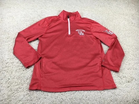 Houston Cougars Sweater Mens Small Red Champion 1/4 Zip Sweatshirt Football Logo Cover