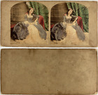 Femme dans un fauteuil, Vintage albumen print, ca.1860, Stéréo  Tirage vintage a
