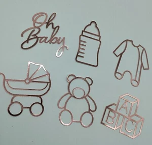 12 Baby shower cupcake toppers, baby, gender reveal topper Metallic Rose Gold - Picture 1 of 1