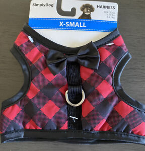 Simply Dog RED & BLACK BUFFALO PLAID WITH BLACK BOW TIE HARNESS Puppy/Dog -XS